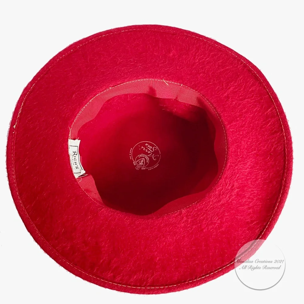 Vintage Merrie Mac Hat Red Felted Fur Wide Brim Merri Soie Rich's Atlanta